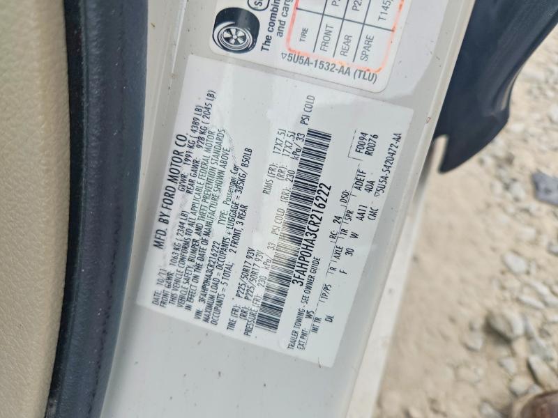 66914326 :رقم المزاد ، 3FAHP0HA3CR216222 vin ، 2012 Ford Fusion مزاد بيع