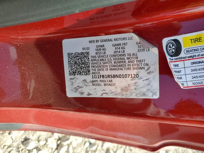 Продажа на аукционе авто 2022 Chevrolet Camaro, vin: 1G1FB1RS8N0107120, номер лота: 65974006