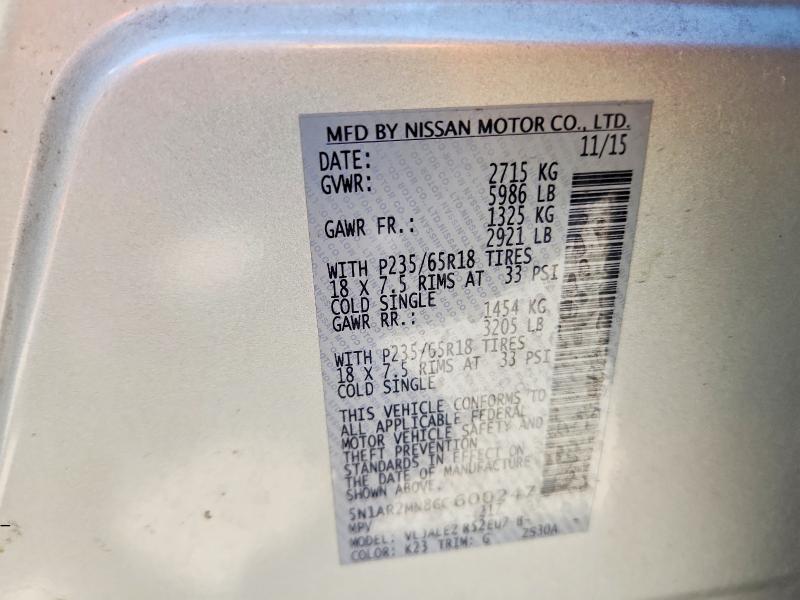 Продаж на аукціоні авто 2016 Nissan Pathfinder, vin: 5N1AR2MN8GC600247, номер лоту: 64290366
