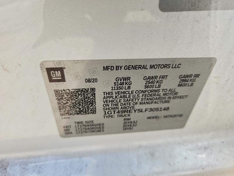 65017506 :رقم المزاد ، 1GT49REY5LF305148 vin ، 2020 Gmc Sierra مزاد بيع