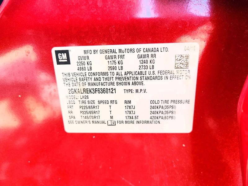 Aukcja sprzedaży 2015 Gmc Terrain, vin: 2GKALREK3F6360121, numer aukcji: 64057966