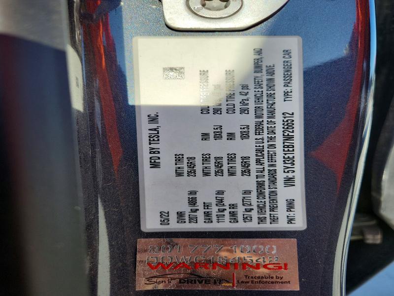 Aukcja sprzedaży 2022 Tesla Model 3, vin: 5YJ3E1EB7NF266512, numer aukcji: 65515596