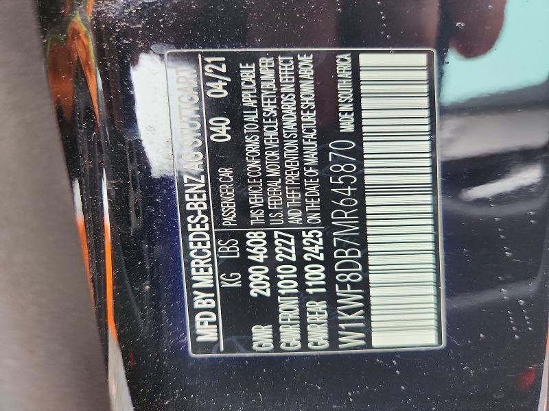 Aukcja sprzedaży 2021 Mercedes-benz C, vin: W1KWF8DB7MR645870, numer aukcji: 62570466