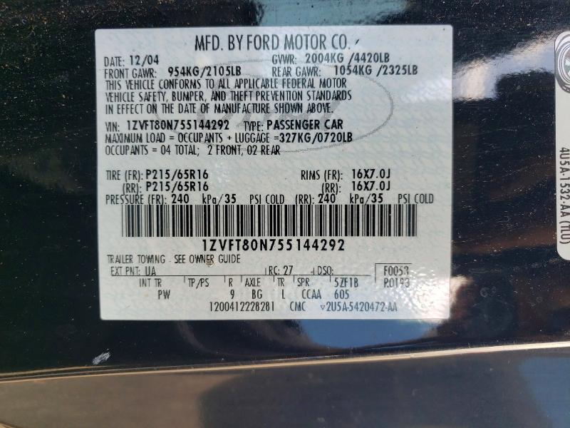Продажа на аукционе авто 2005 Ford Mustang, vin: 1ZVFT80N755144292, номер лота: 63553286