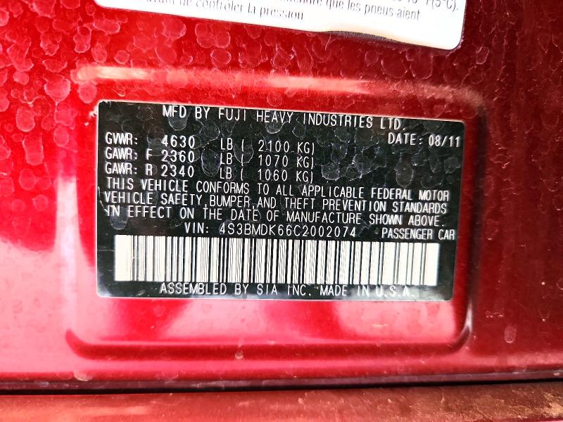 62542476 :رقم المزاد ، 4S3BMDK66C2002074 vin ، 2012 Subaru Legacy مزاد بيع