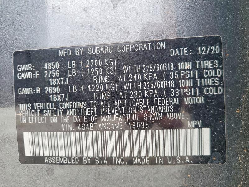 Aukcja sprzedaży 2021 Subaru Outback, vin: 4S4BTANC4M3149035, numer aukcji: 64613066