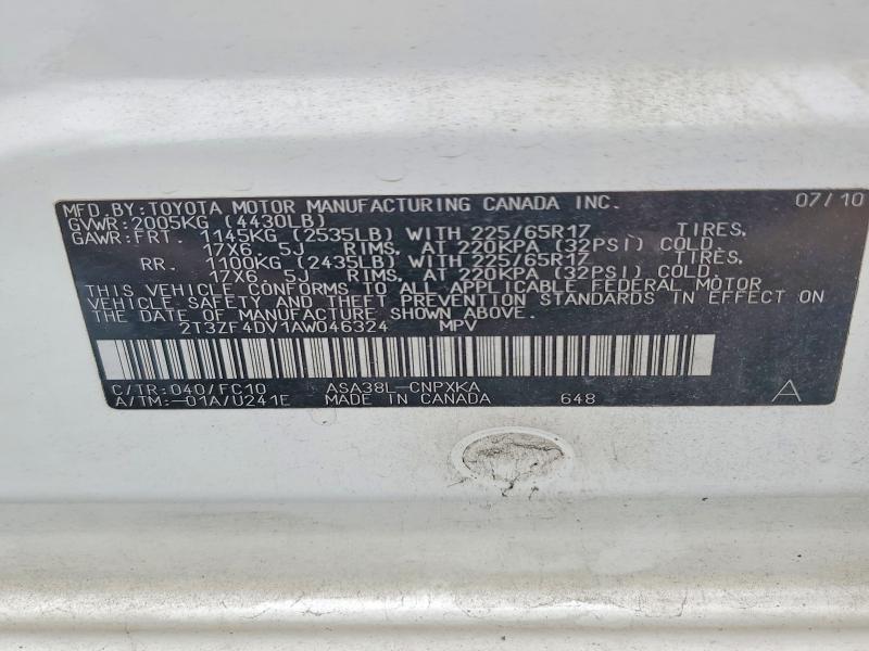 Продаж на аукціоні авто 2010 Toyota Rav4, vin: 2T3ZF4DV1AW046324, номер лоту: 60845576