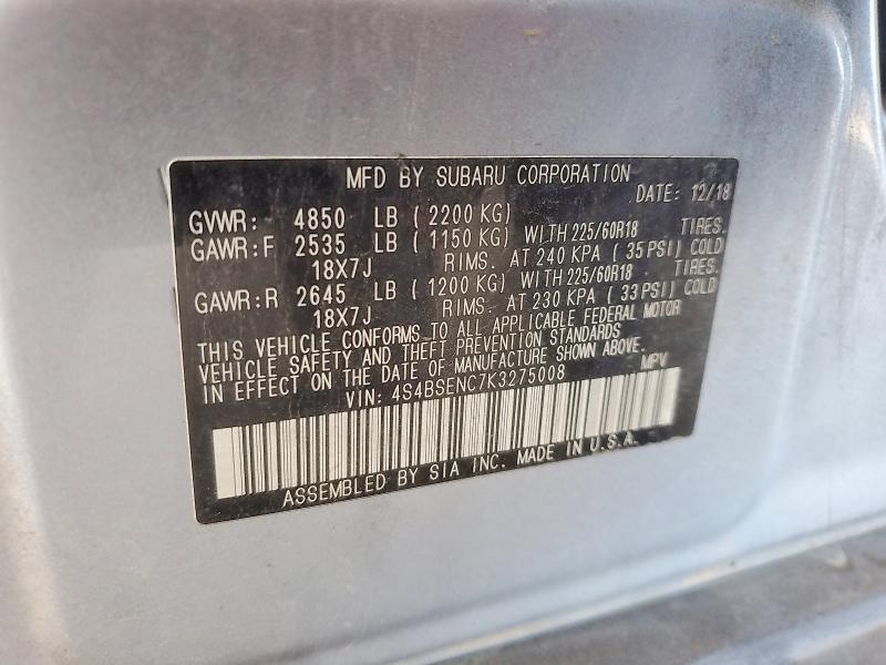66415266 :رقم المزاد ، 4S4BSENC7K3275008 vin ، 2019 Subaru Outback مزاد بيع