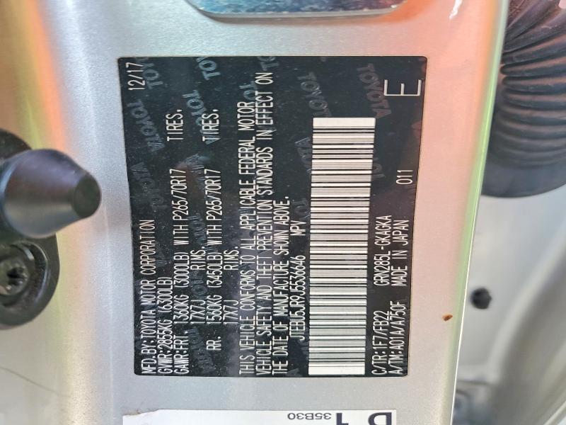 2018 Toyota 4runner მანქანა იყიდება აუქციონზე, vin: JTEBU5JR9J5536646, აუქციონის ნომერი: 63887826