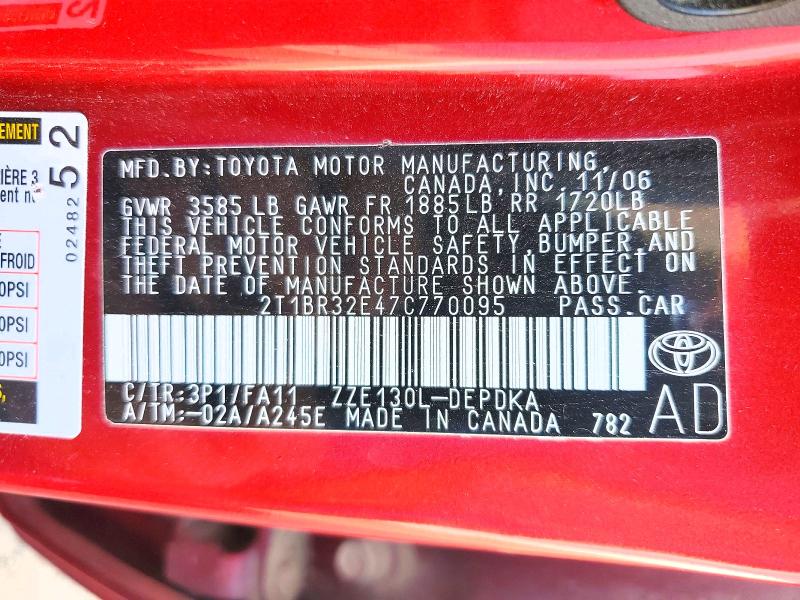 64248276 :رقم المزاد ، 2T1BR32E47C770095 vin ، 2007 Toyota Corolla مزاد بيع
