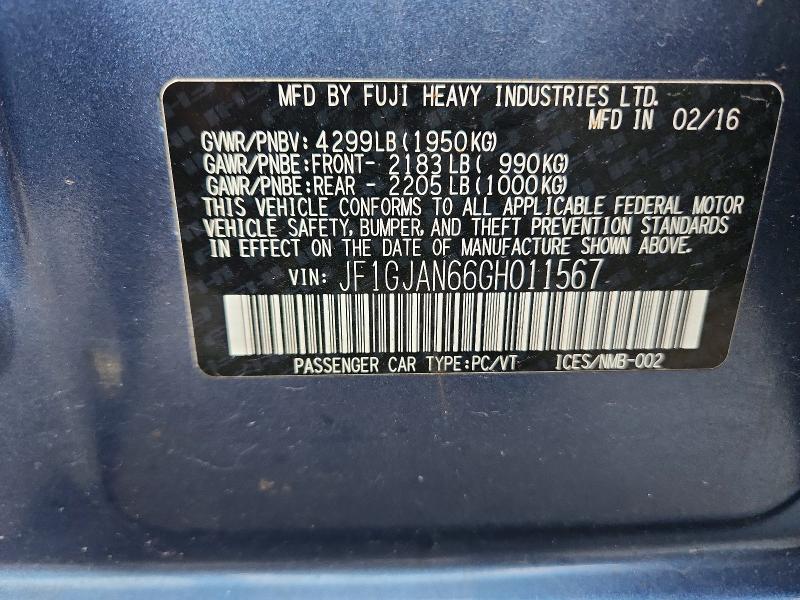 Продаж на аукціоні авто 2016 Subaru Impreza, vin: JF1GJAN66GH011567, номер лоту: 64269536