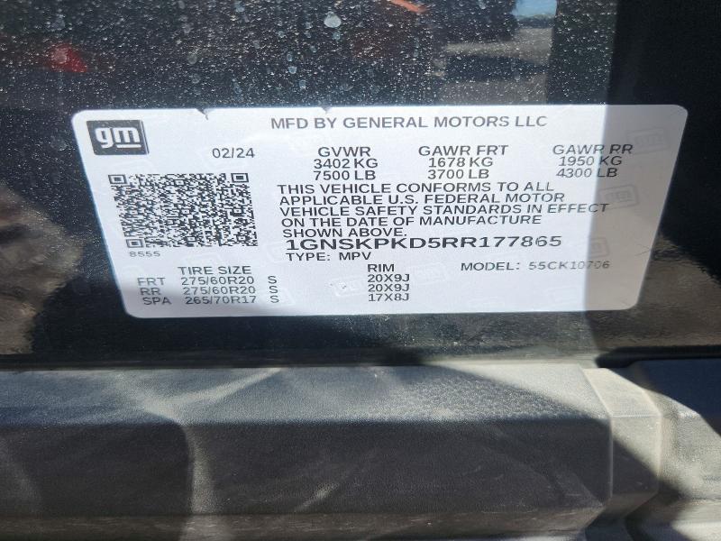 2024 Chevrolet Tahoe მანქანა იყიდება აუქციონზე, vin: 1GNSKPKD5RR177865, აუქციონის ნომერი: 63571126