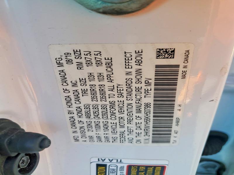 Продаж на аукціоні авто 2019 Honda Cr-v, vin: 2HKRW1H56KH507986, номер лоту: 66827396