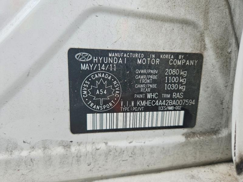 2011 Hyundai Sonata მანქანა იყიდება აუქციონზე, vin: KMHEC4A42BA007594, აუქციონის ნომერი: 66514356