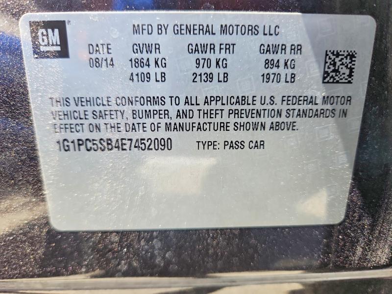 2014 Chevrolet Cruze მანქანა იყიდება აუქციონზე, vin: 1G1PC5SB4E7452090, აუქციონის ნომერი: 66609246