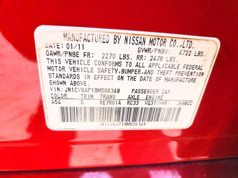 Aukcja sprzedaży 2011 Infiniti G37 Sedan, vin: JN1CV6AP1BM506349, numer aukcji: 65454266