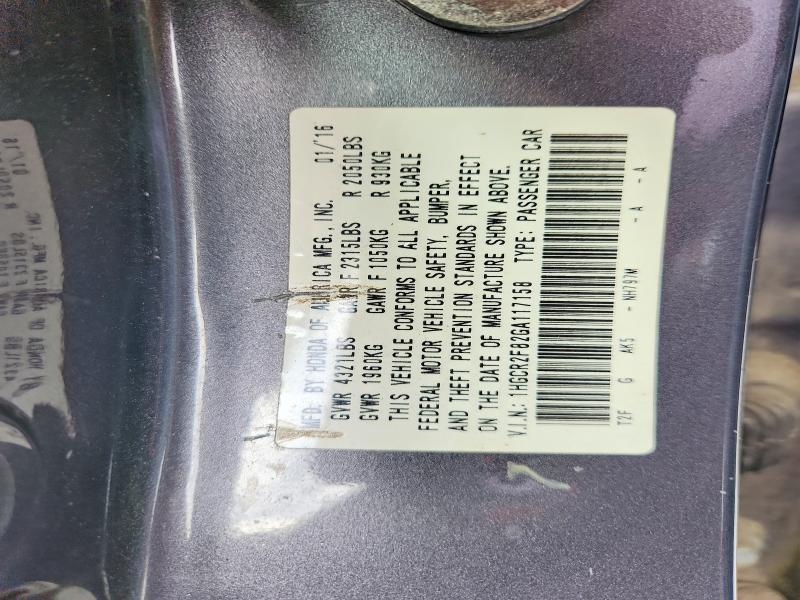 2016 Honda Accord მანქანა იყიდება აუქციონზე, vin: 1HGCR2F82GA117158, აუქციონის ნომერი: 65454816