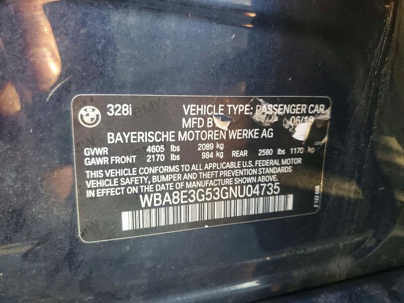 Продаж на аукціоні авто 2016 Bmw 328, vin: WBA8E3G53GNU04735, номер лоту: 65510476
