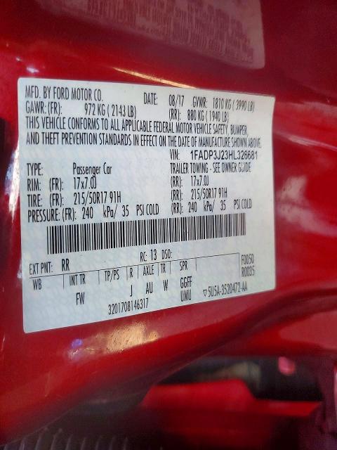 2017 Ford Focus მანქანა იყიდება აუქციონზე, vin: 1FADP3J23HL326681, აუქციონის ნომერი: 62651446