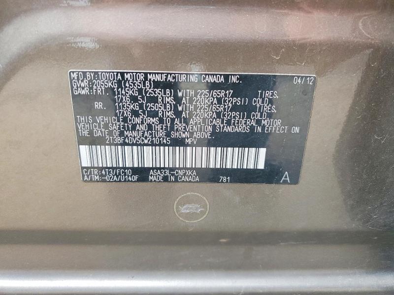 Продаж на аукціоні авто 2012 Toyota Rav4, vin: 2T3BF4DV5CW210145, номер лоту: 64493976