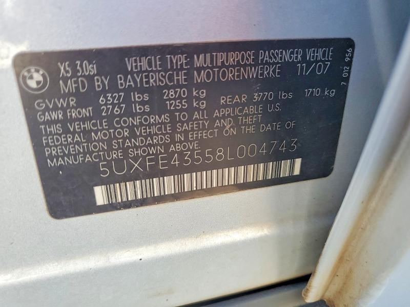 63423056 :رقم المزاد ، 5UXFE43558L004743 vin ، 2008 Bmw X5 مزاد بيع