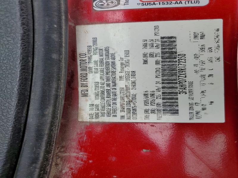 2009 Ford Fusion მანქანა იყიდება აუქციონზე, vin: 3FAHP07ZX9R172350, აუქციონის ნომერი: 64452076