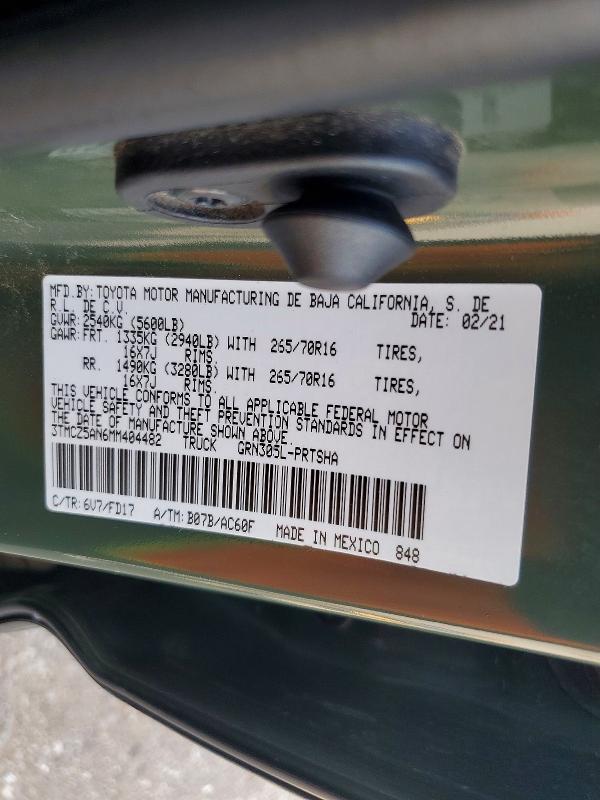 Продажа на аукционе авто 2021 Toyota Tacoma, vin: 3TMCZ5AN6MM404482, номер лота: 64782436