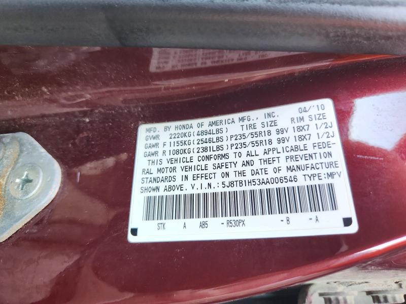 65984246 :رقم المزاد ، 5J8TB1H53AA006546 vin ، 2010 Acura Rdx مزاد بيع