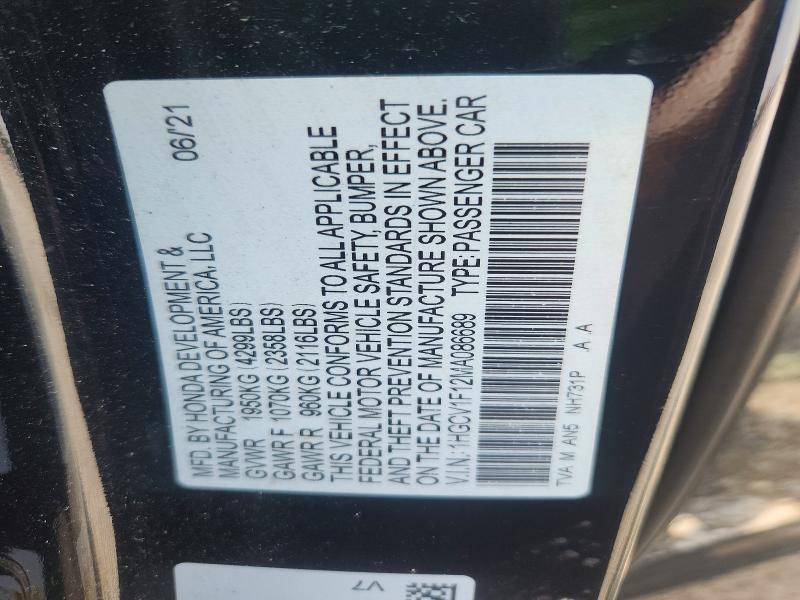 Продажа на аукционе авто 2021 Honda Accord, vin: 1HGCV1F12MA086689, номер лота: 64330786