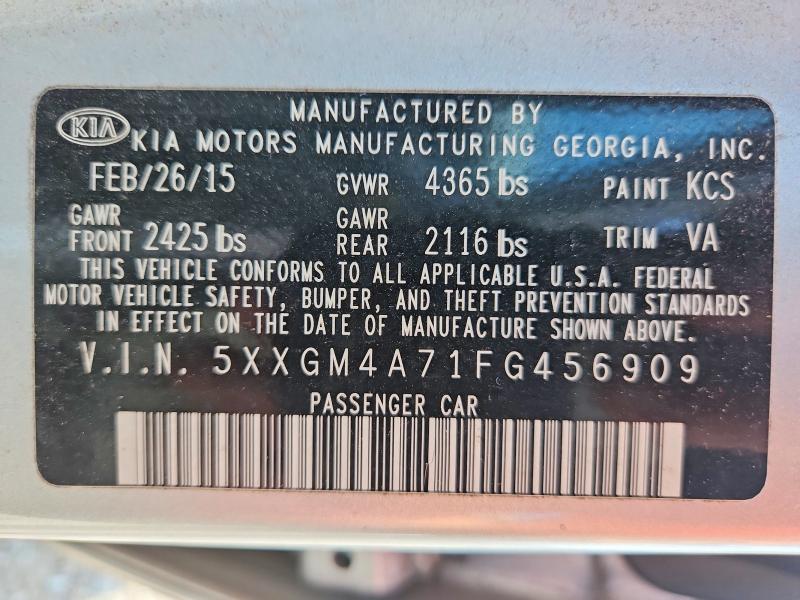 64369306 :رقم المزاد ، 5XXGM4A71FG456909 vin ، 2015 Kia Optima مزاد بيع