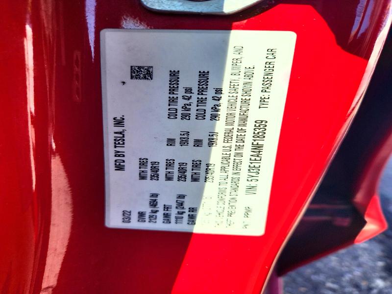 Продажа на аукционе авто 2022 Tesla Model 3, vin: 5YJ3E1EA4NF185359, номер лота: 65842566