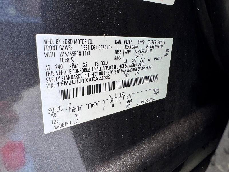 Продаж на аукціоні авто 2019 Ford Expedition, vin: 1FMJU1JTXKEA22029, номер лоту: 63797956