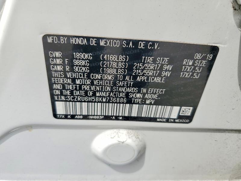 63737716 :رقم المزاد ، 3CZRU6H58KM736886 vin ، 2019 Honda Hr-v مزاد بيع