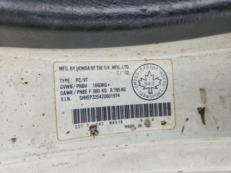 61698506 :رقم المزاد ، SHHEP33542U601974 vin ، 2002 Honda Civic مزاد بيع