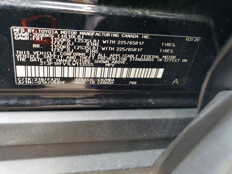 Aukcja sprzedaży 2020 Toyota Rav4, vin: 2T3P1RFV1LW113555, numer aukcji: 65110326