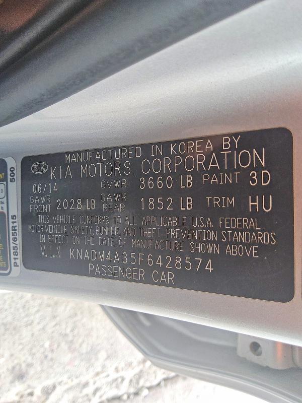 64649306 :رقم المزاد ، KNADM4A35F6428574 vin ، 2015 Kia Rio مزاد بيع