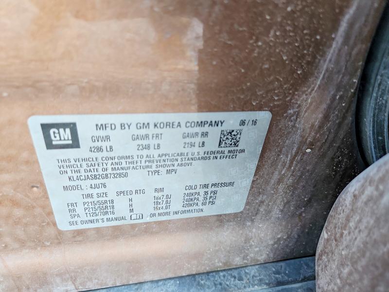 61453826 :رقم المزاد ، KL4CJASB2GB732850 vin ، 2016 Buick Encore مزاد بيع