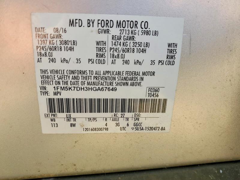 Aukcja sprzedaży 2017 Ford Explorer, vin: 1FM5K7DH3HGA67649, numer aukcji: 63817576