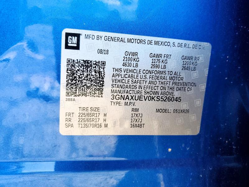66273616 :رقم المزاد ، 3GNAXUEV0KS526045 vin ، 2019 Chevrolet Equinox مزاد بيع