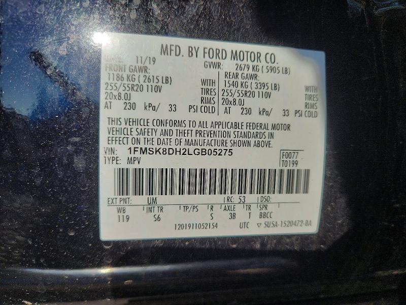 Aukcja sprzedaży 2020 Ford Explorer, vin: 1FMSK8DH2LGB05275, numer aukcji: 66534426