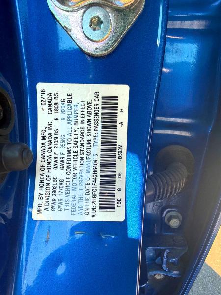 Продажа на аукционе авто 2016 Honda Civic, vin: 2HGFC1F44GH640415, номер лота: 65507646