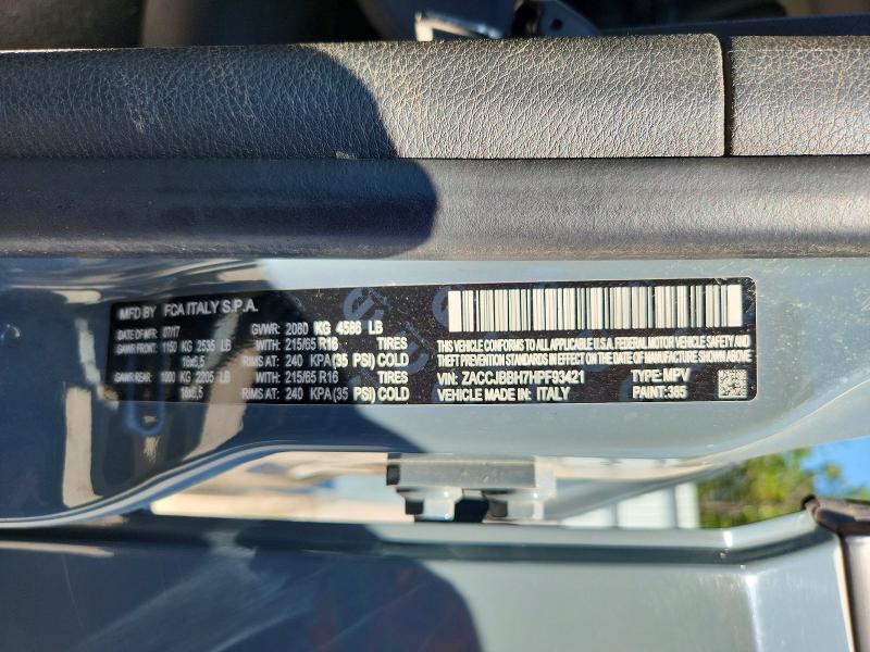 65413356 :رقم المزاد ، ZACCJBBH7HPF93421 vin ، 2017 Jeep Renegade مزاد بيع