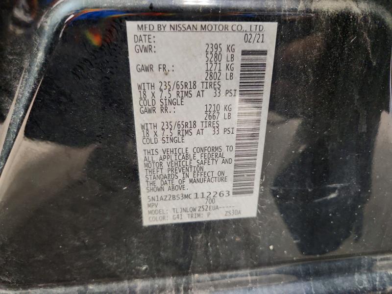 Aukcja sprzedaży 2021 Nissan Murano, vin: 5N1AZ2BS3MC112263, numer aukcji: 64644026