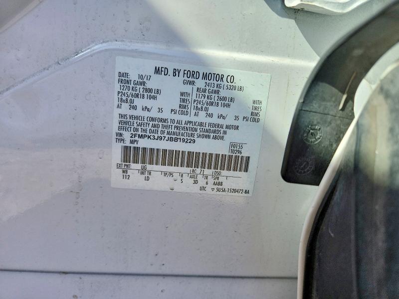 66133236 :رقم المزاد ، 2FMPK3J97JBB19229 vin ، 2018 Ford Edge مزاد بيع
