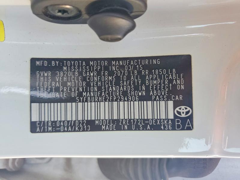 Продаж на аукціоні авто 2015 Toyota Corolla, vin: 5YFBURHE2FP294906, номер лоту: 63493446