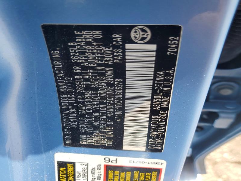 Продаж на аукціоні авто 2012 Toyota Camry, vin: 4T1BF1FK7CU606278, номер лоту: 66373856