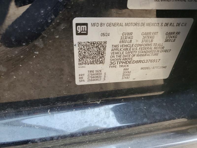 2024 Gmc Sierra მანქანა იყიდება აუქციონზე, vin: 3GTPHDED8RG376917, აუქციონის ნომერი: 61646956