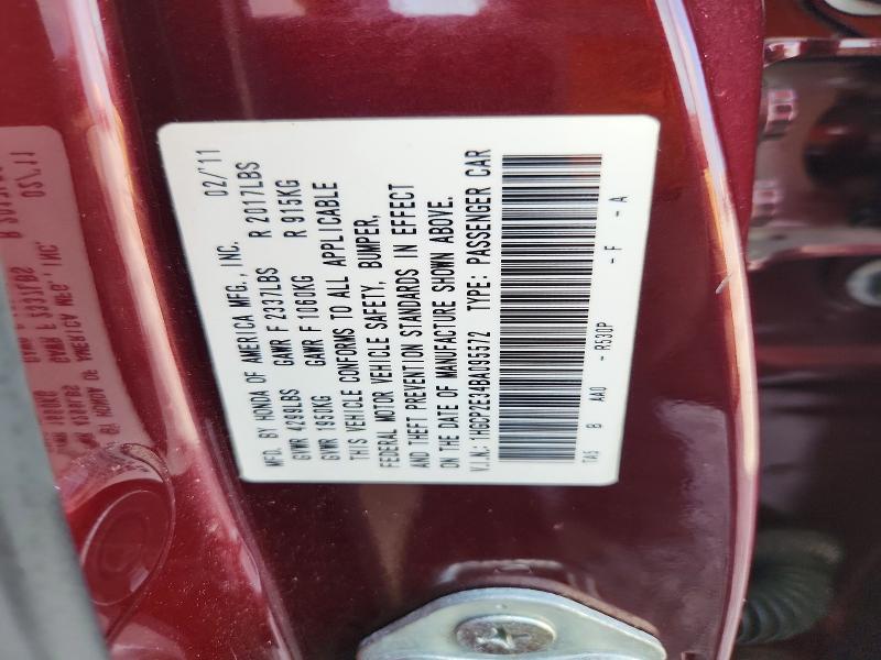 Продажа на аукционе авто 2011 Honda Accord, vin: 1HGCP2E34BA095572, номер лота: 65903996