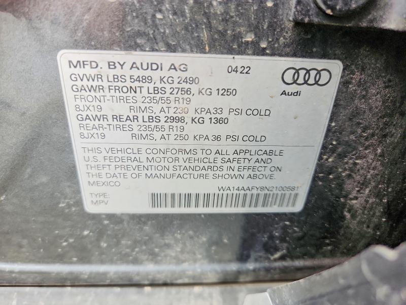 Aukcja sprzedaży 2022 Audi Q5, vin: WA14AAFY8N2100581, numer aukcji: 64013126
