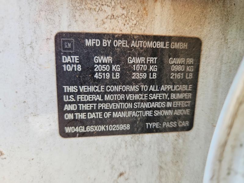 Aukcja sprzedaży 2019 Buick Regal, vin: W04GL6SX0K1025958, numer aukcji: 66403626